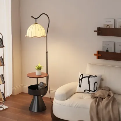 Mid Century Modern Arc Floor Lamp Pumpkin Pleated Shade Image - 8