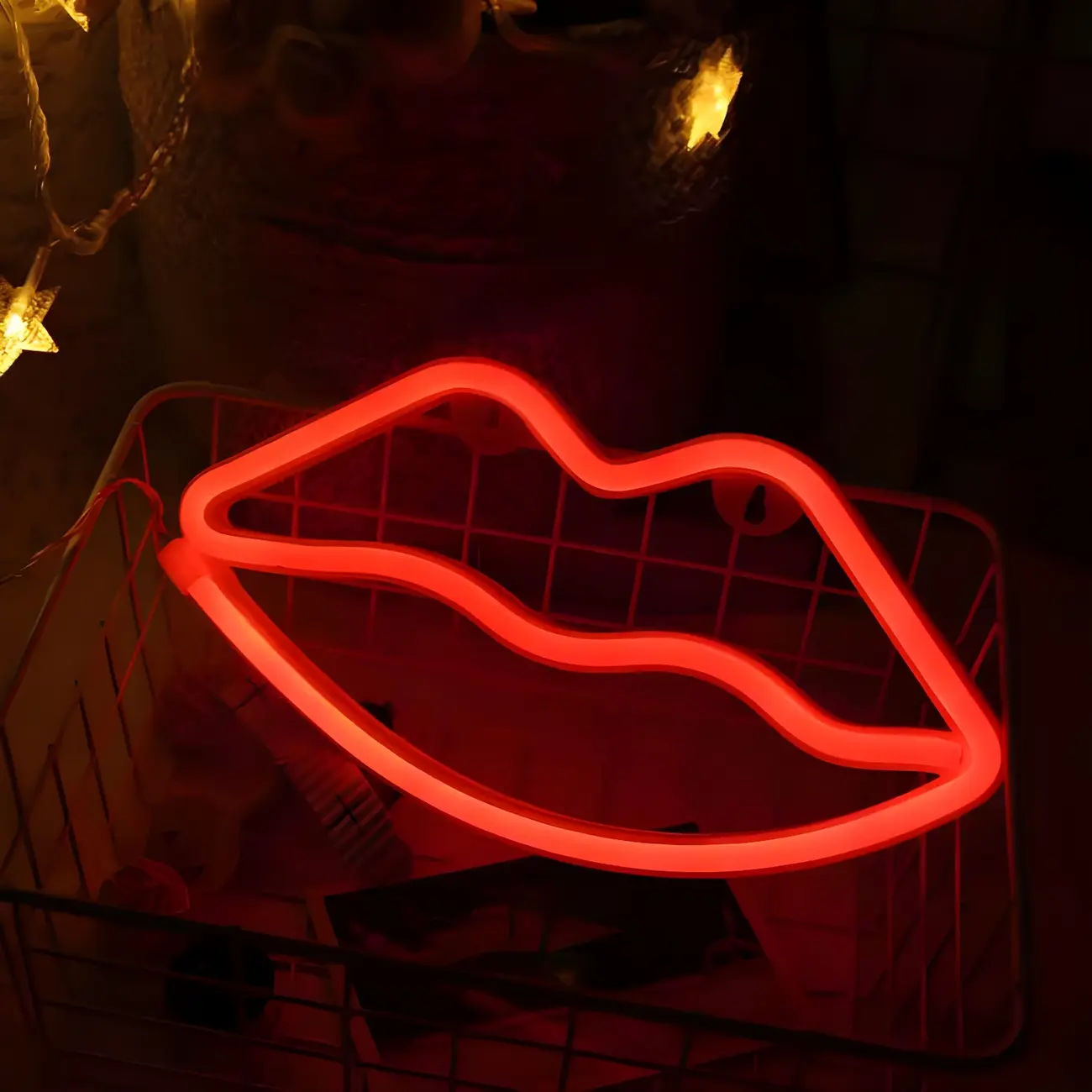 Neon  Red Lip-Shaped Wired LED Night Light Image - 2 | homeyfad