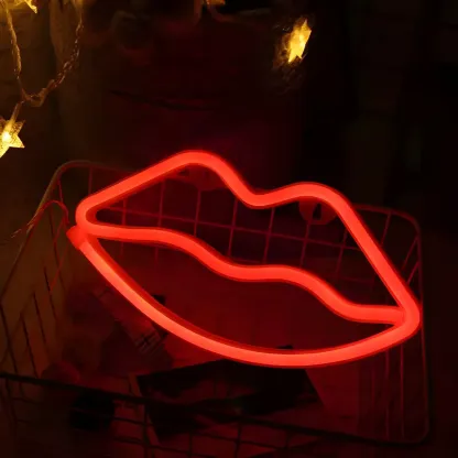 Neon  Red Lip-Shaped Wired LED Night Light Image - 2