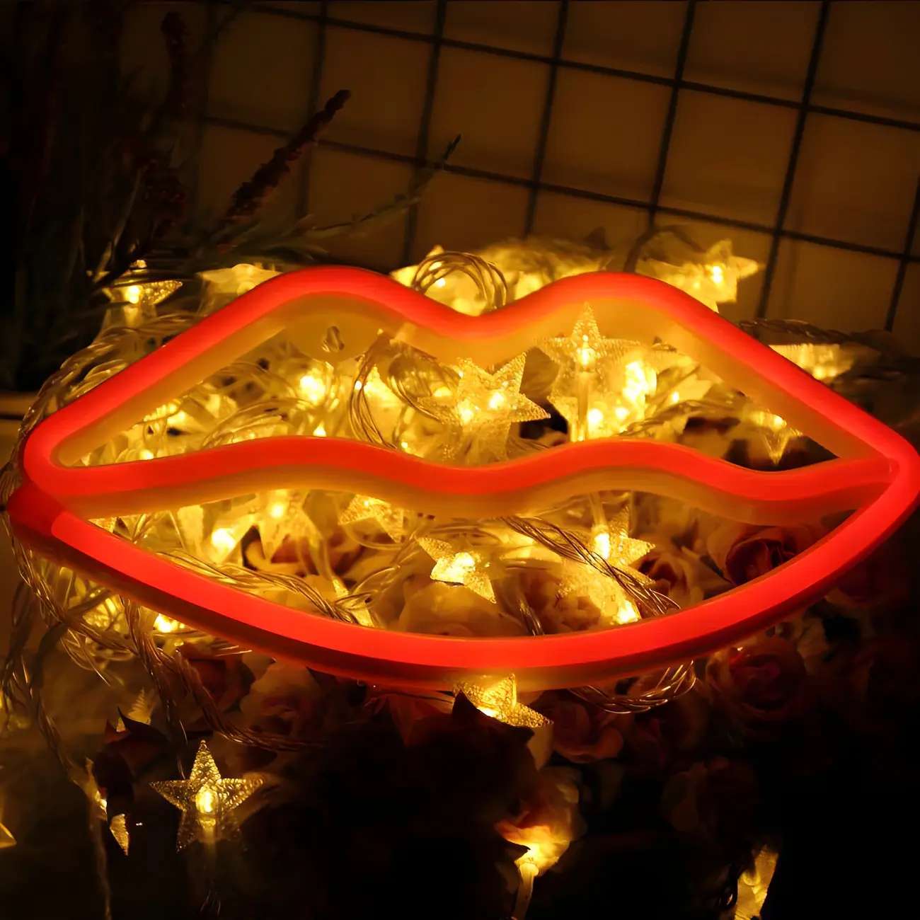 Neon  Red Lip-Shaped Wired LED Night Light Image - 1 | homeyfad