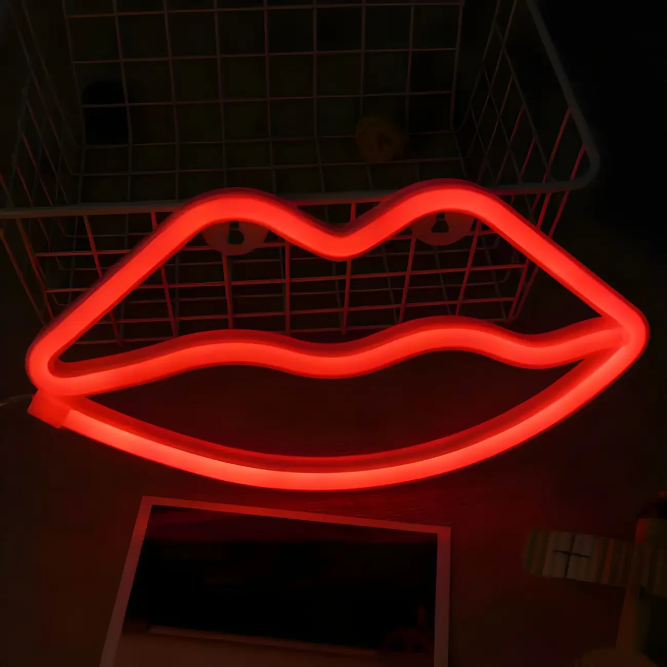 Neon  Red Lip-Shaped Wired LED Night Light Image - 3 | homeyfad