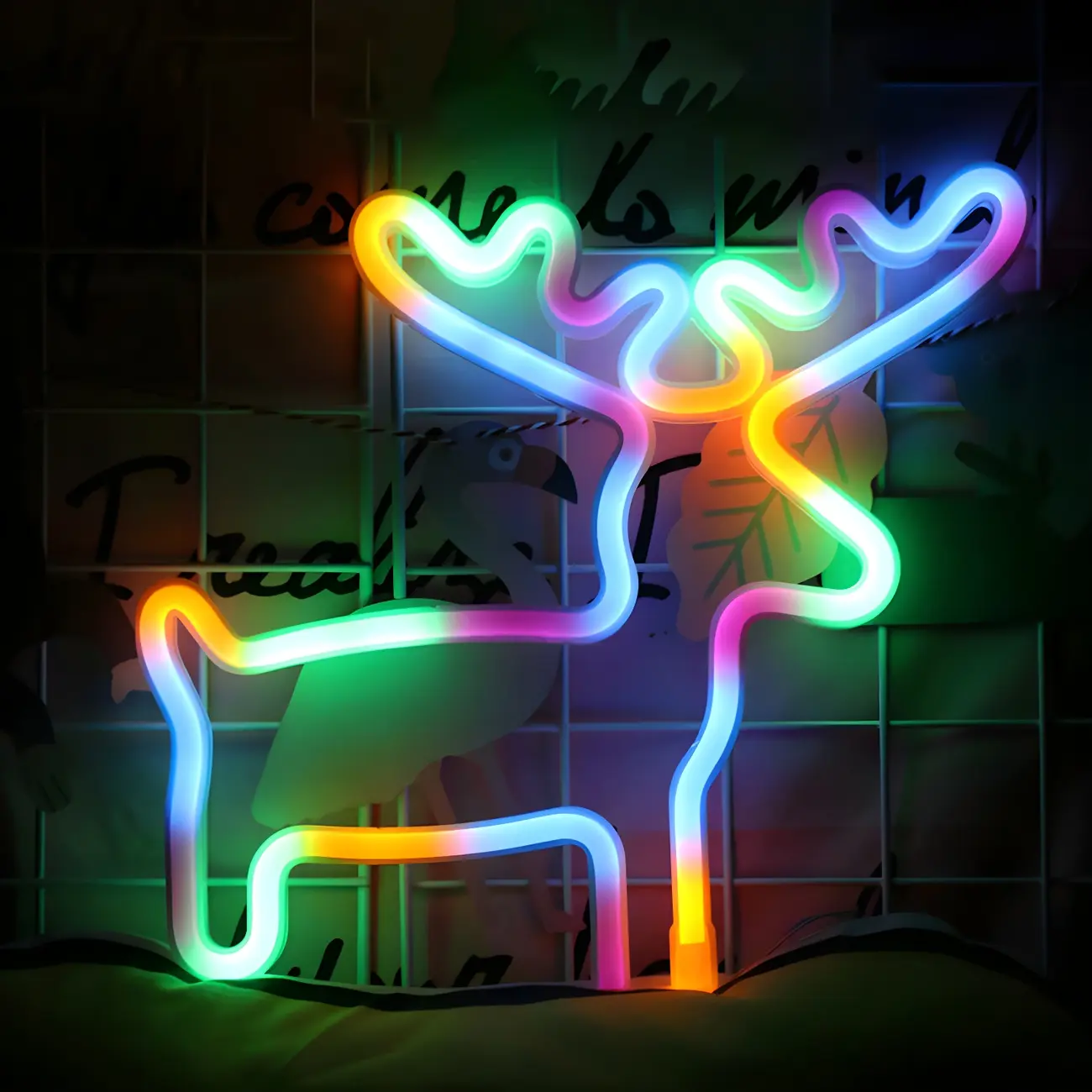 Acrylic Reindeer Outline and Letter Shaped Night Wall Light Image - 1 | homeyfad