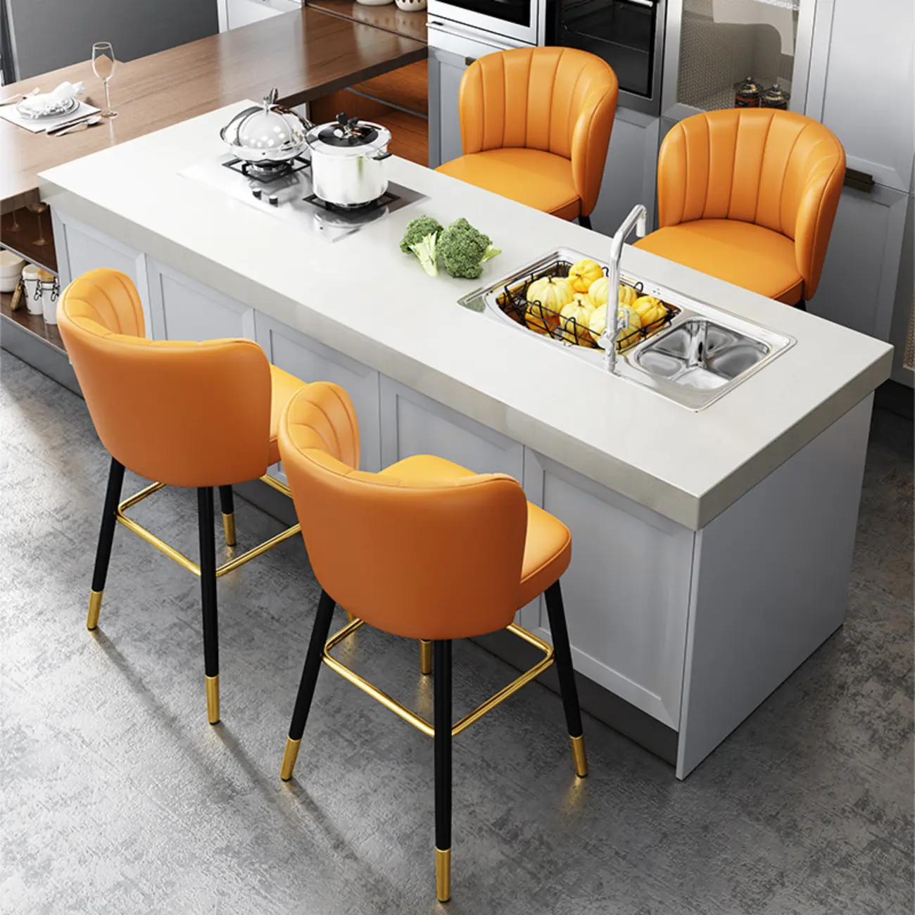 Short Upholstered Modern Counter Stools with Footrest Image - 3 | homeyfad