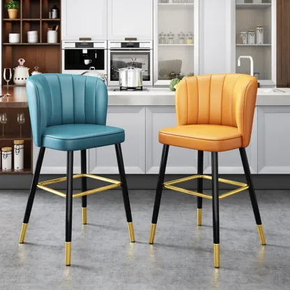 Short Upholstered Modern Counter Stools with Footrest Image - 4