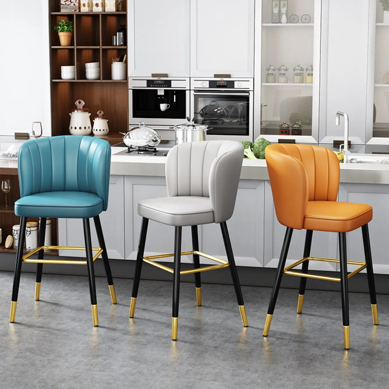 Short Upholstered Modern Counter Stools with Footrest Image - 1 | homeyfad
