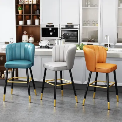 Short Upholstered Modern Counter Stools with Footrest Image - 1