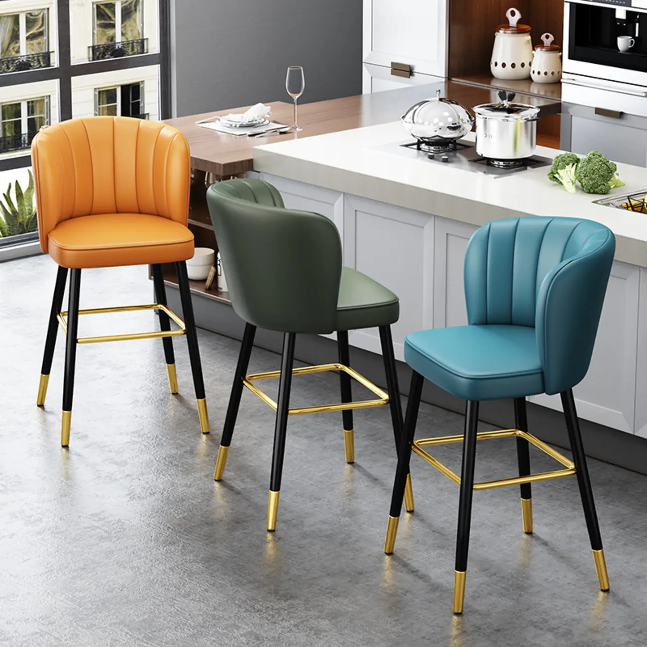 Short Upholstered Modern Counter Stools with Footrest Image - 2 | homeyfad