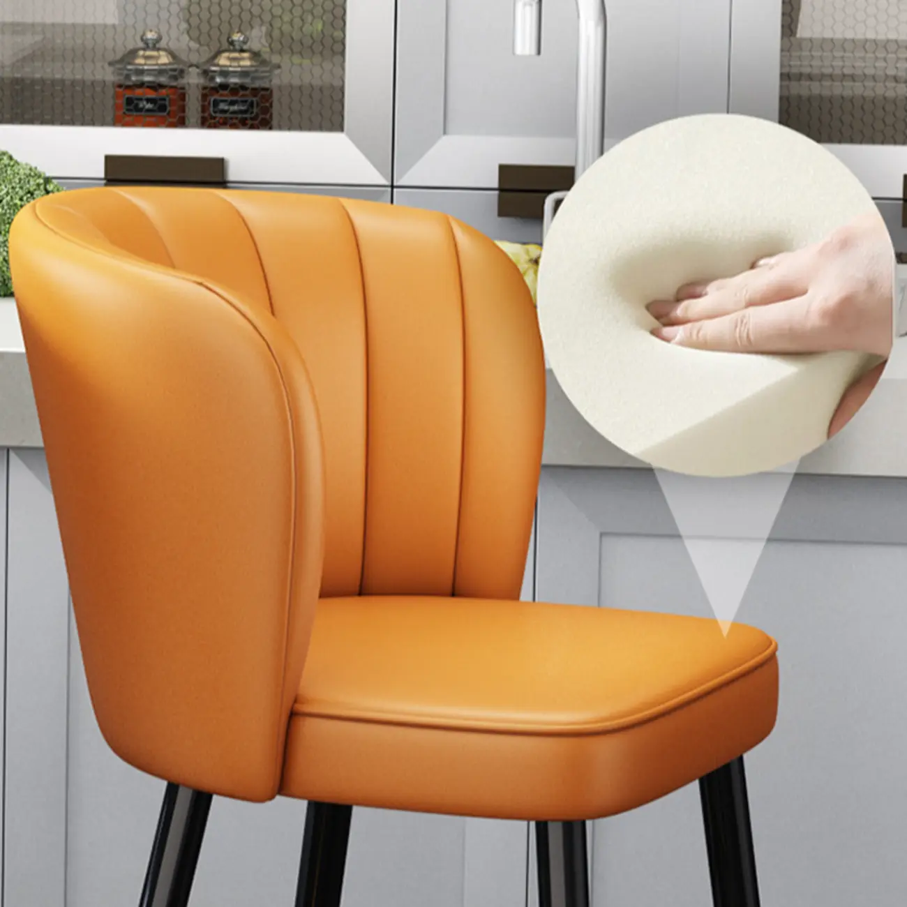 Short Upholstered Modern Counter Stools with Footrest Image - 6 | homeyfad