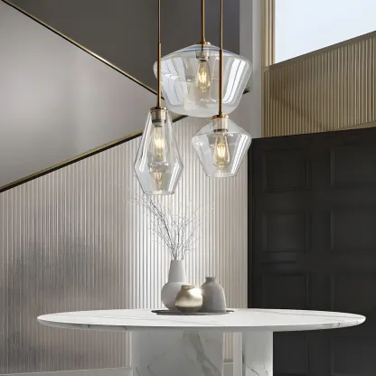 Elegant Modern Glass Geometric Pendant Light For Bedroom Image - 4