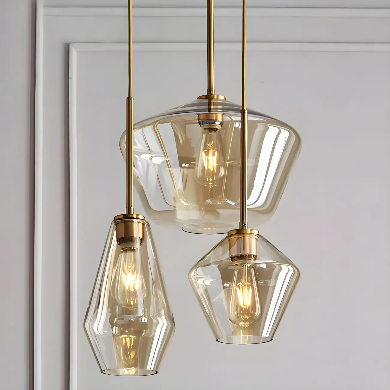 Elegant Modern Glass Geometric Pendant Light For Bedroom Image - 6 | homeyfad