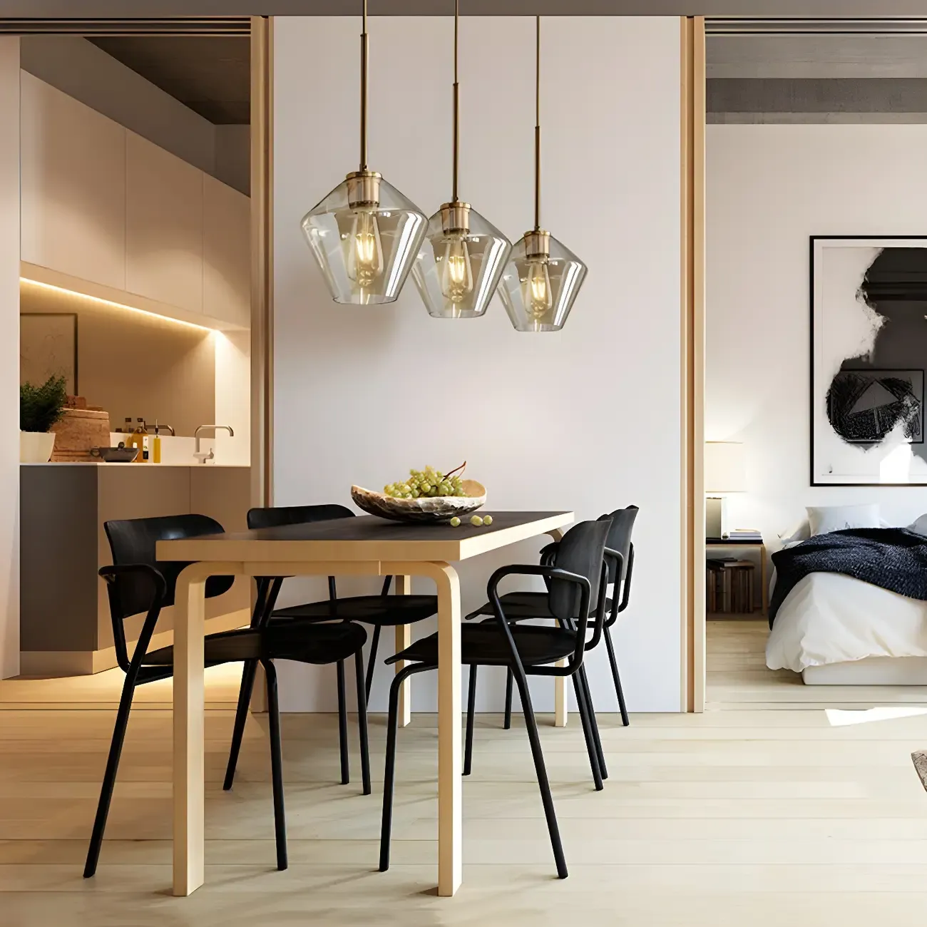 Elegant Modern Glass Geometric Pendant Light For Bedroom Image - 3