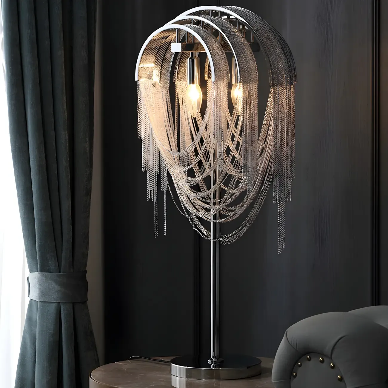 Contemporary Silver Chain Decorative Table Lamp | HomeyFad