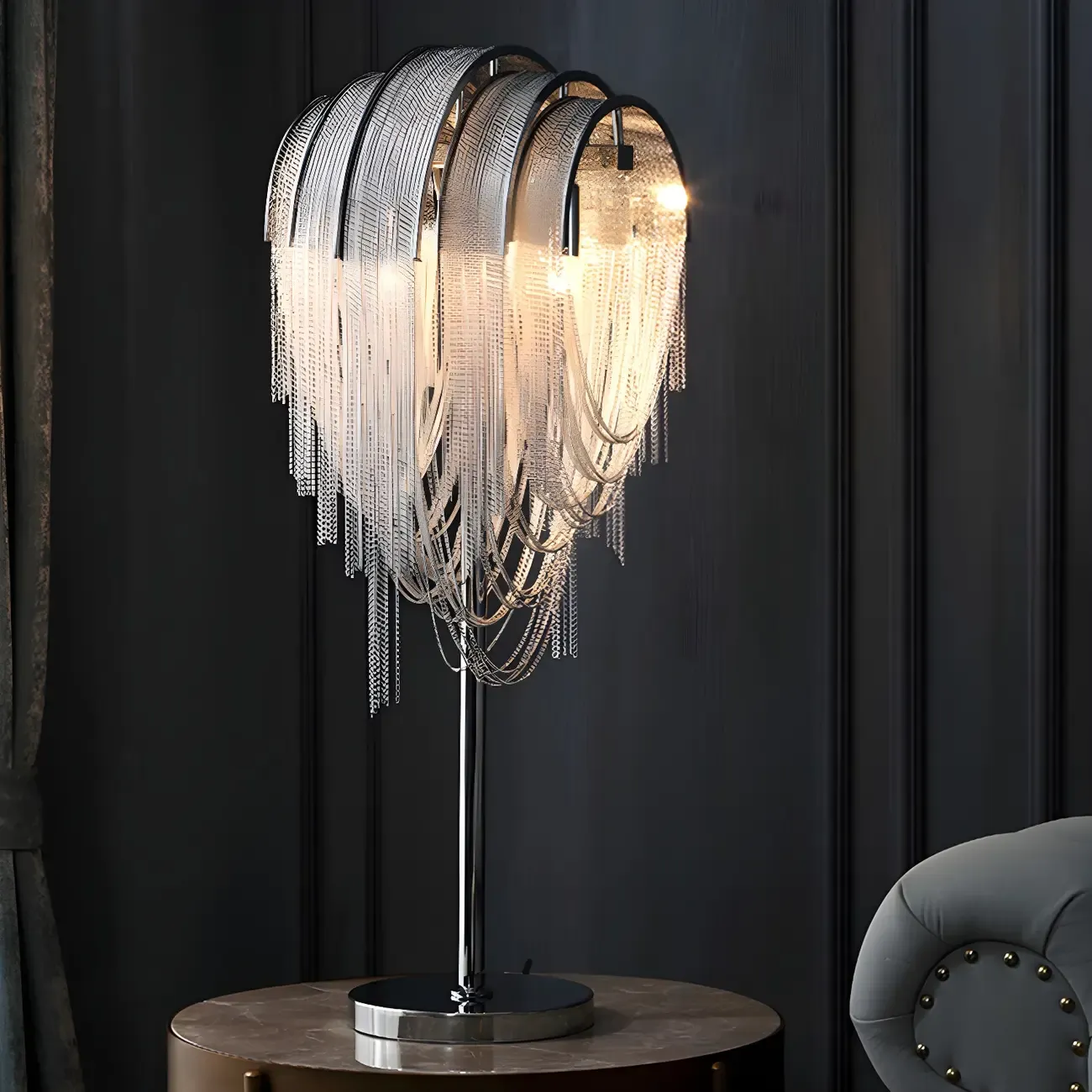 Contemporary Silver Chain Decorative Table Lamp Image - 2