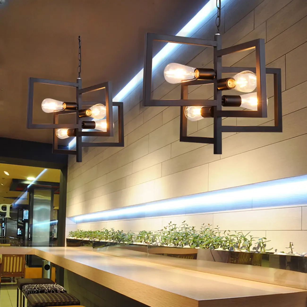 Industrial Geometric Black Metal Kitchen Pendant Light Image - 1