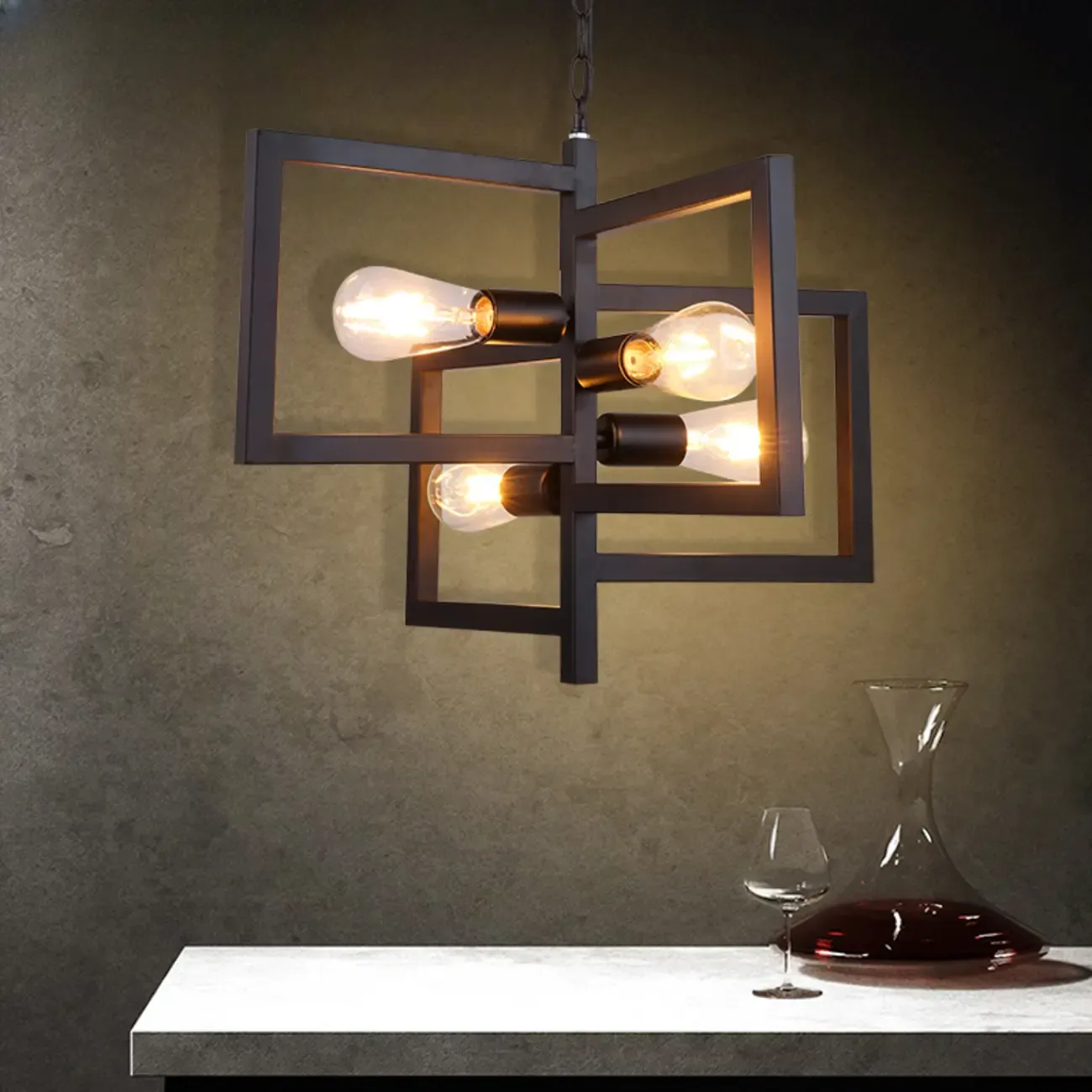 Industrial Geometric Black Metal Kitchen Pendant Light Image - 3