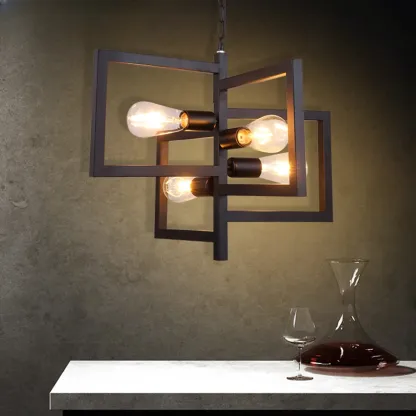 Industrial Geometric Black Metal Kitchen Pendant Light Image - 3