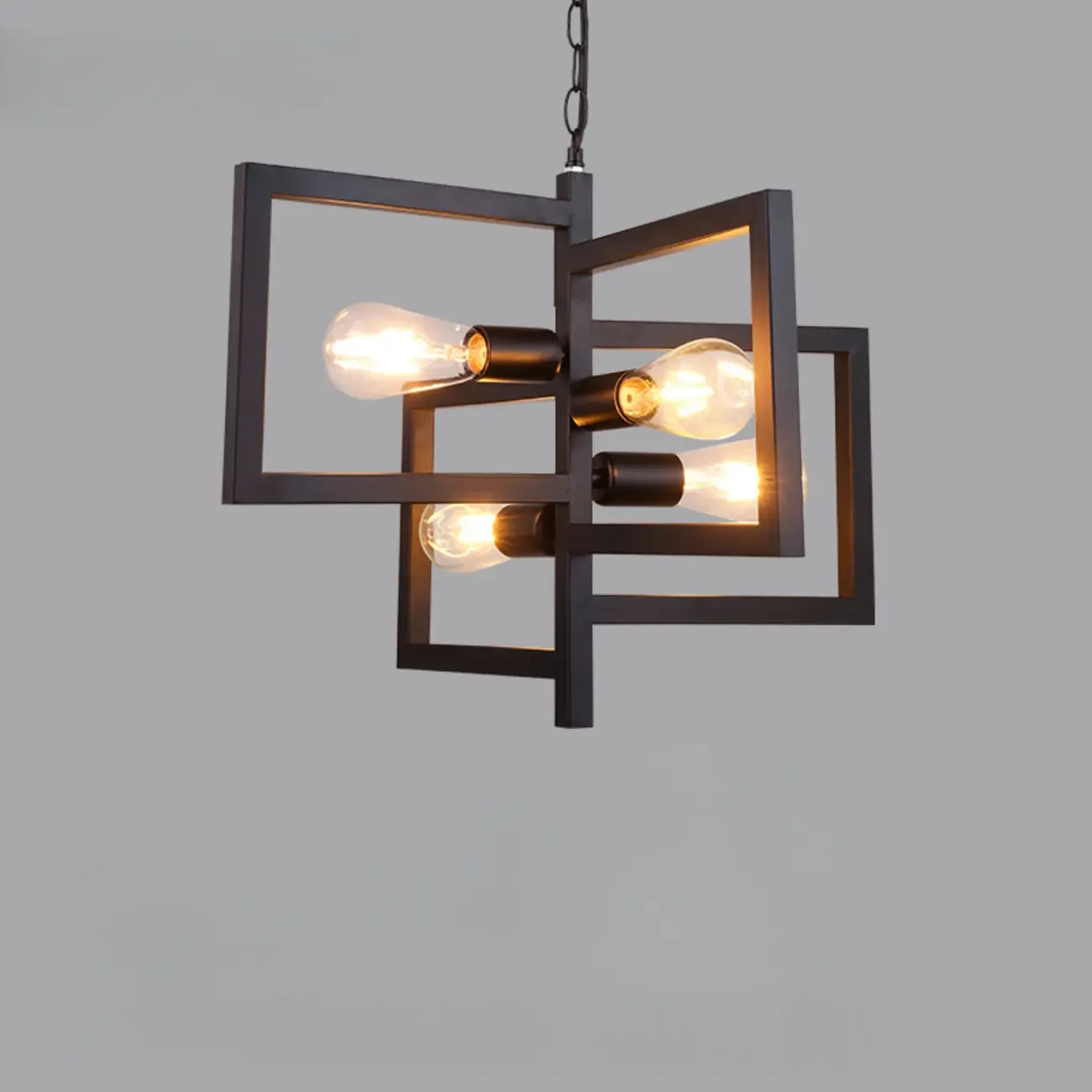 Industrial Geometric Black Metal Kitchen Pendant Light Image - 4