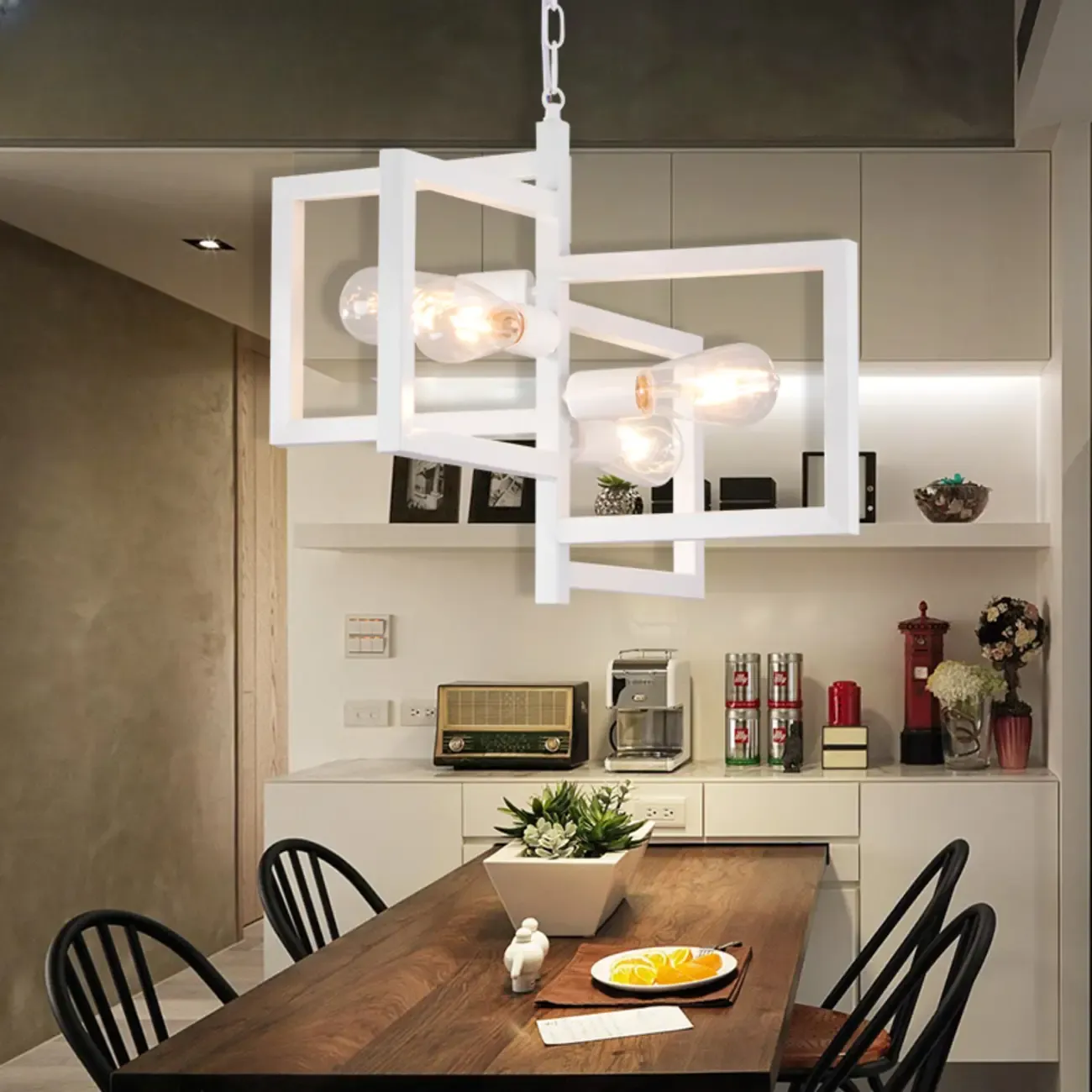 Industrial Geometric Black Metal Kitchen Pendant Light Image - 5