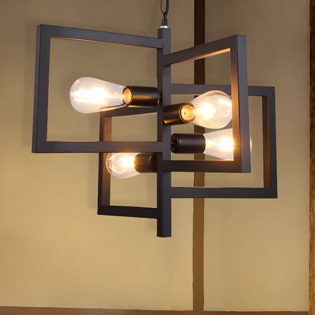 Industrial Geometric Black Metal Kitchen Pendant Light Image - 6