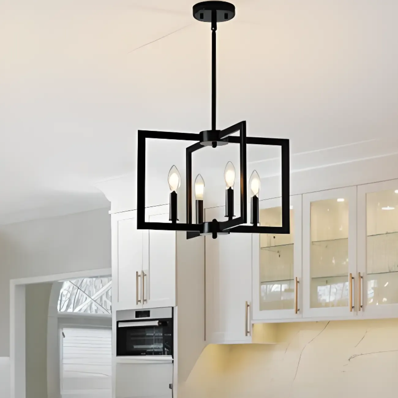 Geometric Industrial Black Candelabra Pendant Light Image - 2