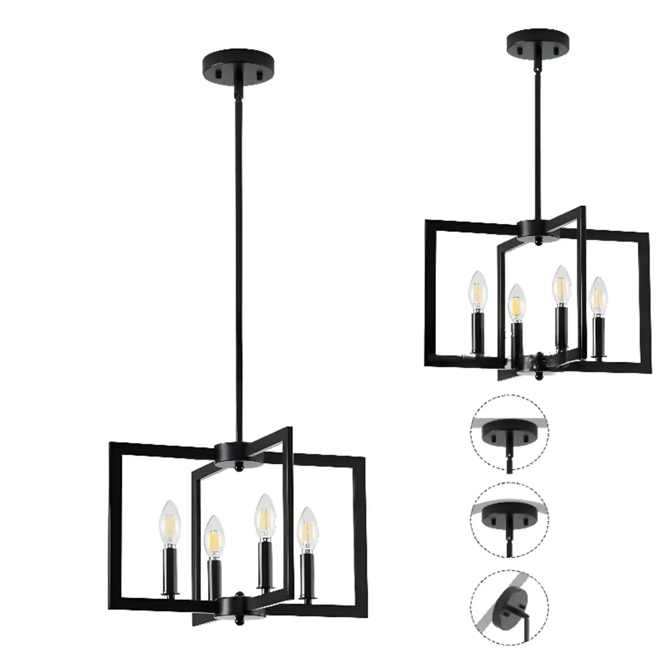 Geometric Industrial Black Candelabra Pendant Light Image - 5