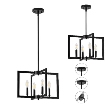 Geometric Industrial Black Candelabra Pendant Light Image - 5