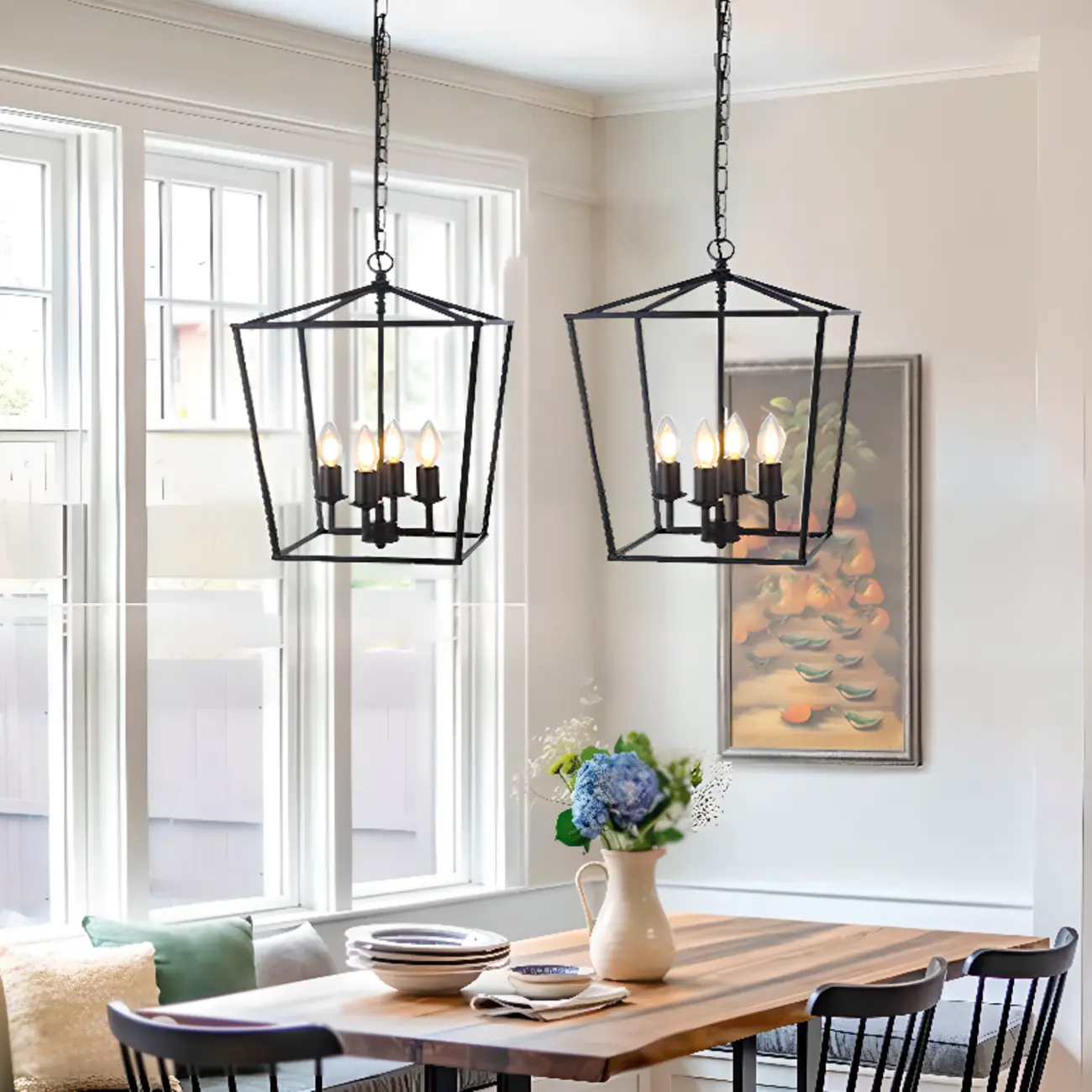 Industrial Black Metal Geometric Chain Pendant Light Image - 3 | homeyfad