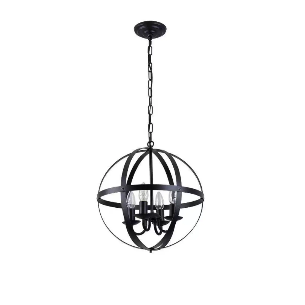 Industrial Black Metal Geometric Chain Pendant Light Image - 10 | homeyfad