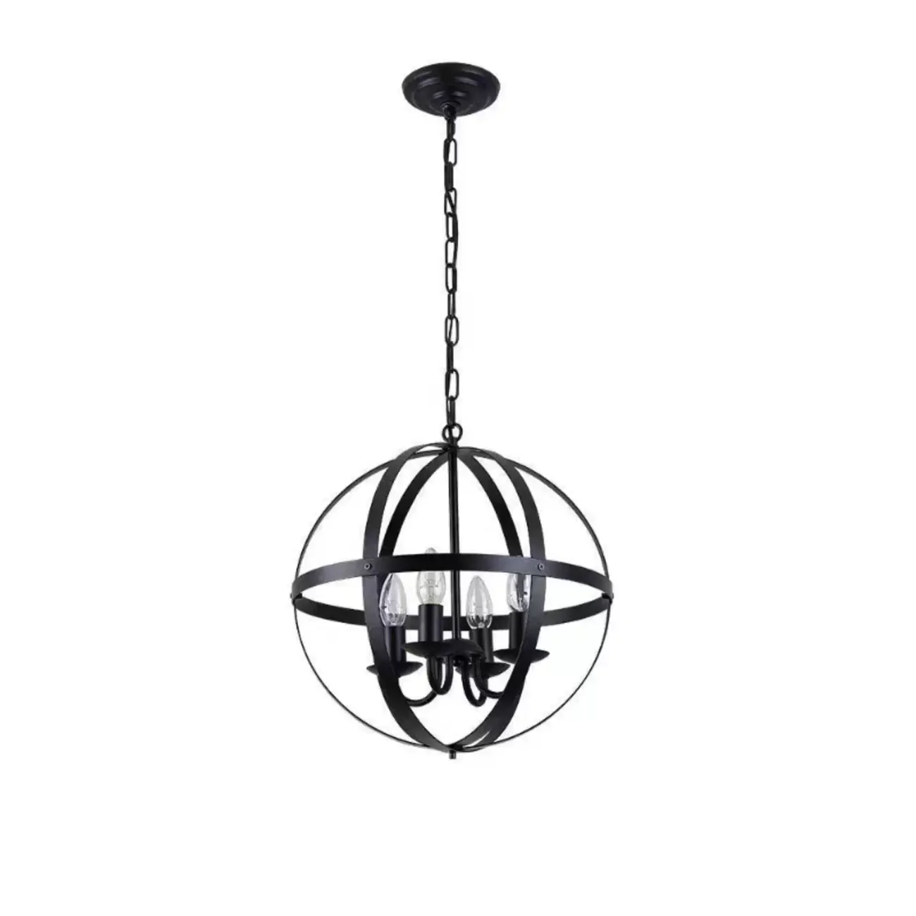 Industrial Black Metal Geometric Chain Pendant Light Image - 10