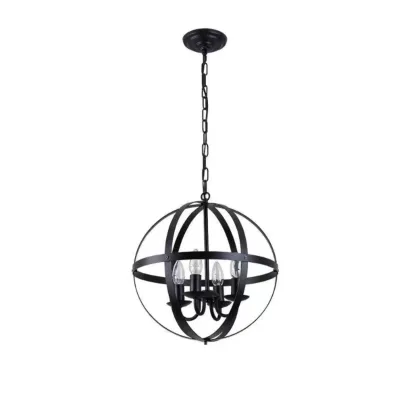 Industrial Black Metal Geometric Chain Pendant Light Image - 10