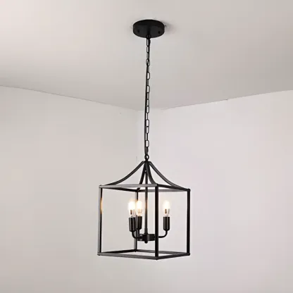 Industrial Black Metal Geometric Chain Pendant Light Image - 11