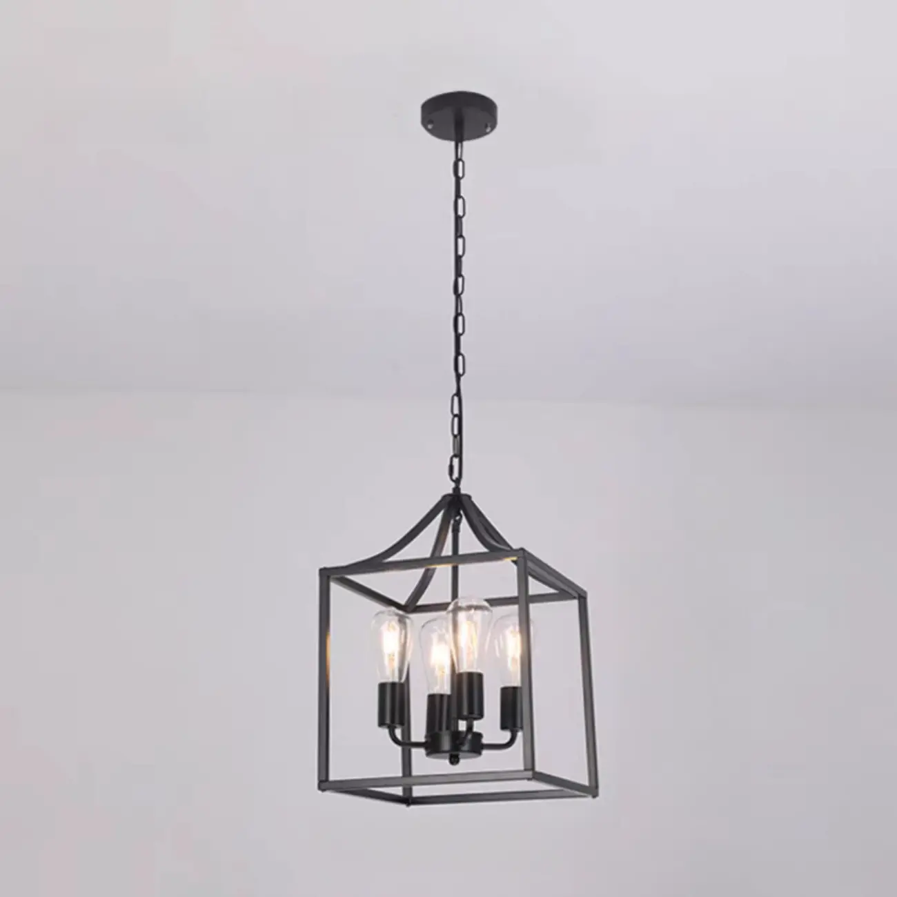Industrial Black Metal Geometric Chain Pendant Light Image - 12 | homeyfad