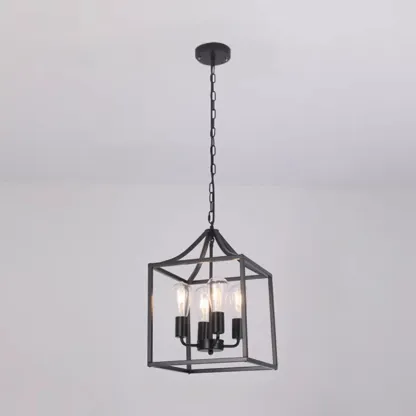 Industrial Black Metal Geometric Chain Pendant Light Image - 12