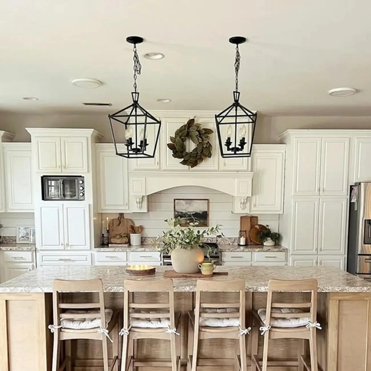 Industrial Black Metal Geometric Chain Pendant Light Image - 7