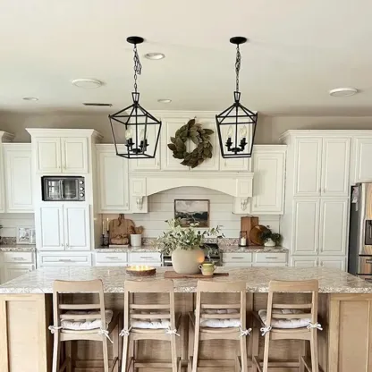 Industrial Black Metal Geometric Chain Pendant Light Image - 7