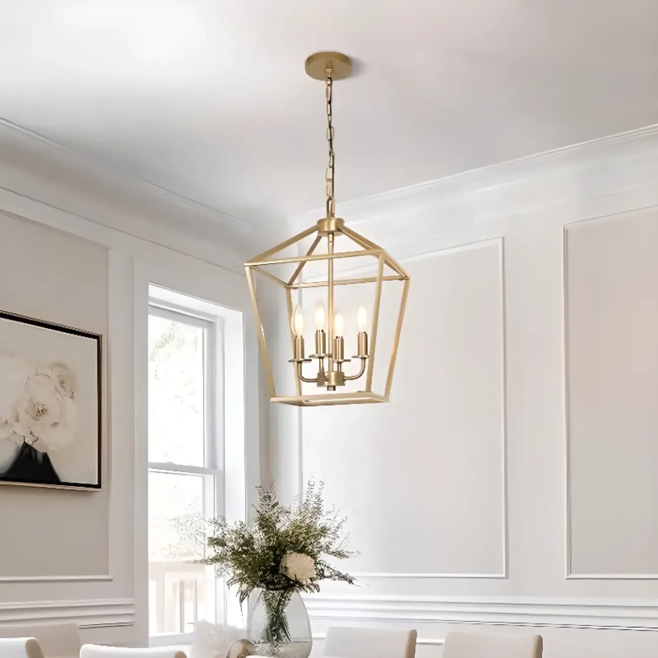 Industrial Black Metal Geometric Chain Pendant Light Image - 13