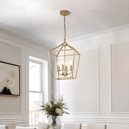 Industrial Black Metal Geometric Chain Pendant Light Image - 13