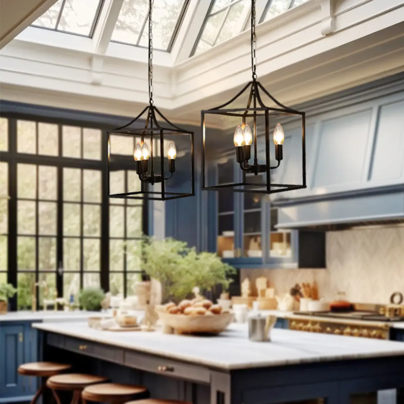 Industrial Black Metal Geometric Chain Pendant Light Image - 4 | homeyfad