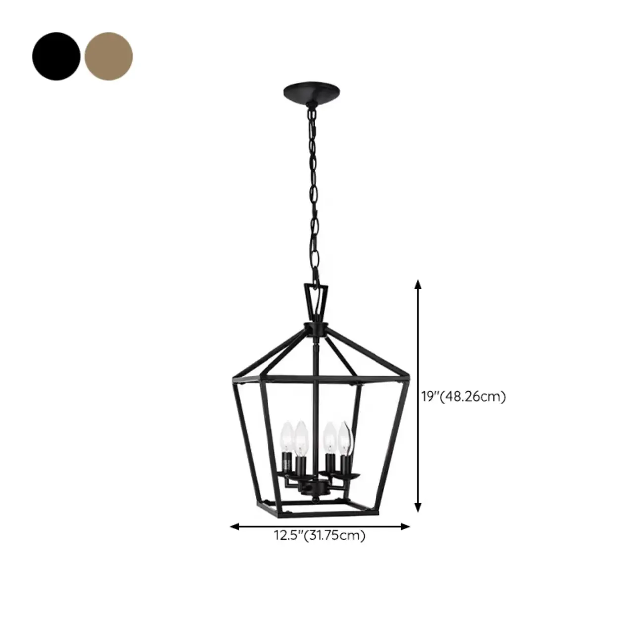 Industrial Black Metal Geometric Chain Pendant Light #size