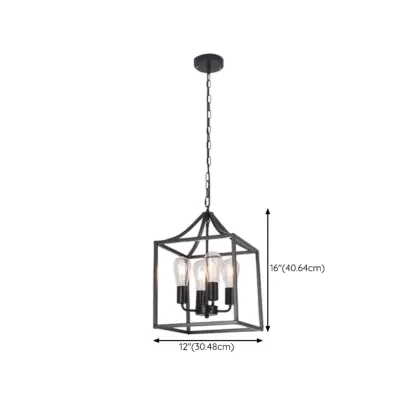 Industrial Black Metal Geometric Chain Pendant Light Image - 16