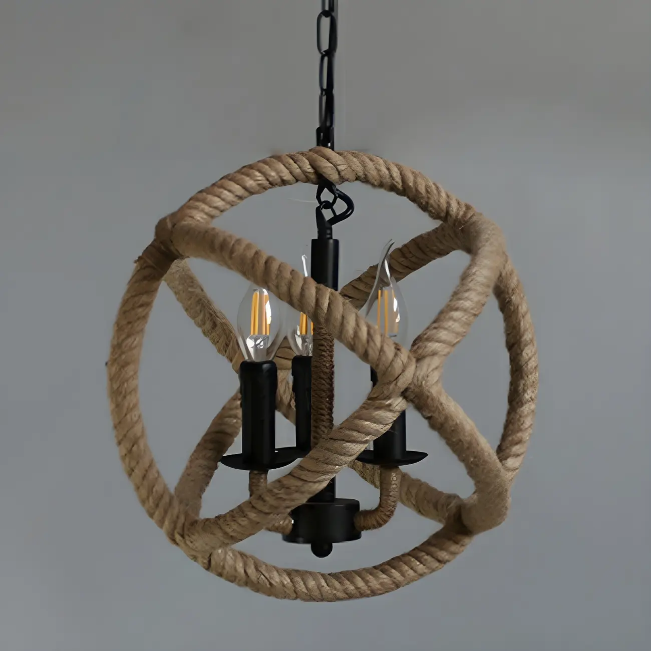 Rustic Rope Orb Frame Chandelier with Candle Design Image - 2 | homeyfad