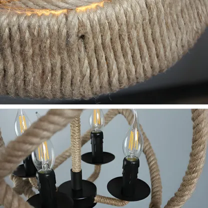 Rustic Rope Orb Frame Chandelier with Candle Design Image - 3