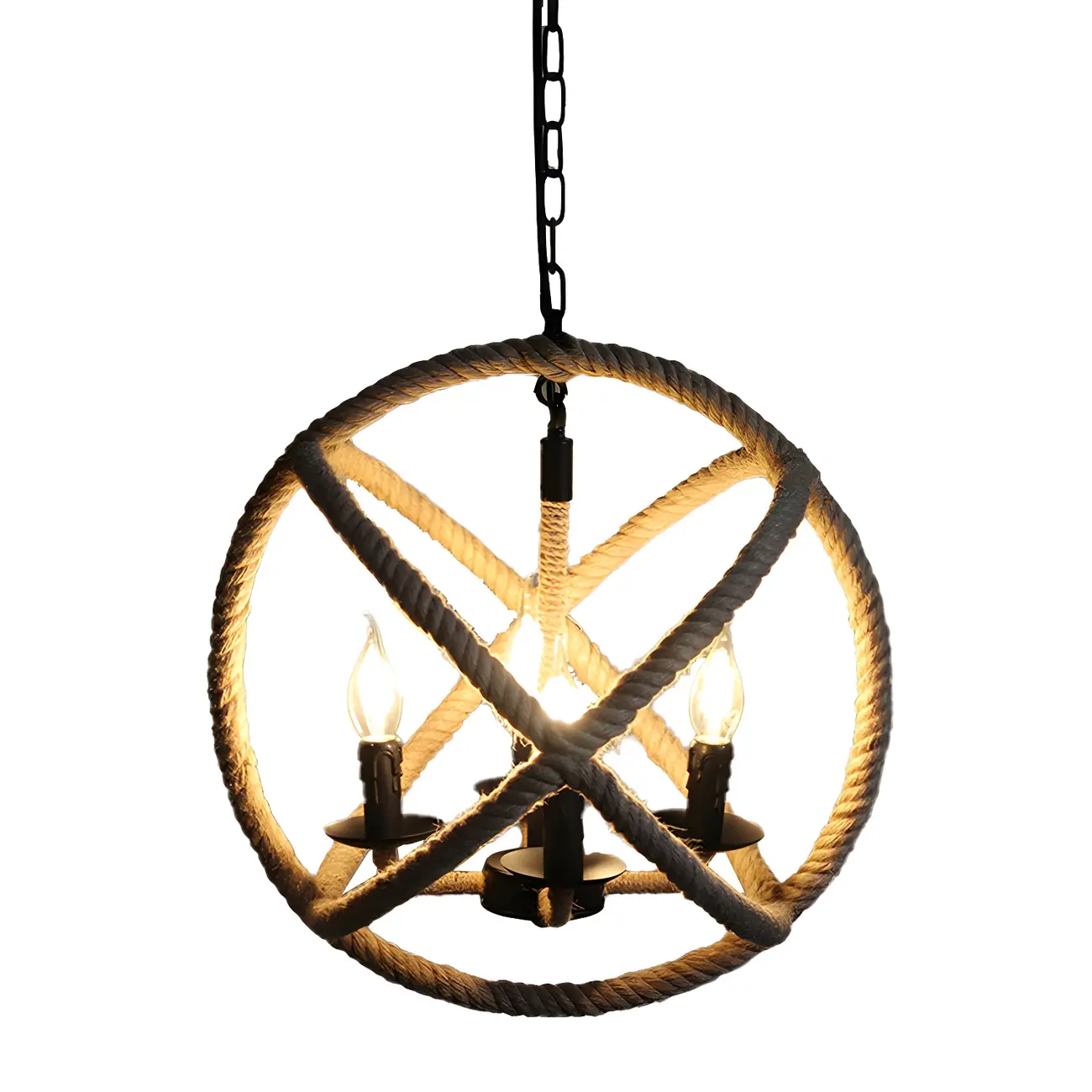 Rustic Rope Orb Frame Chandelier with Candle Design Image - 5 | homeyfad