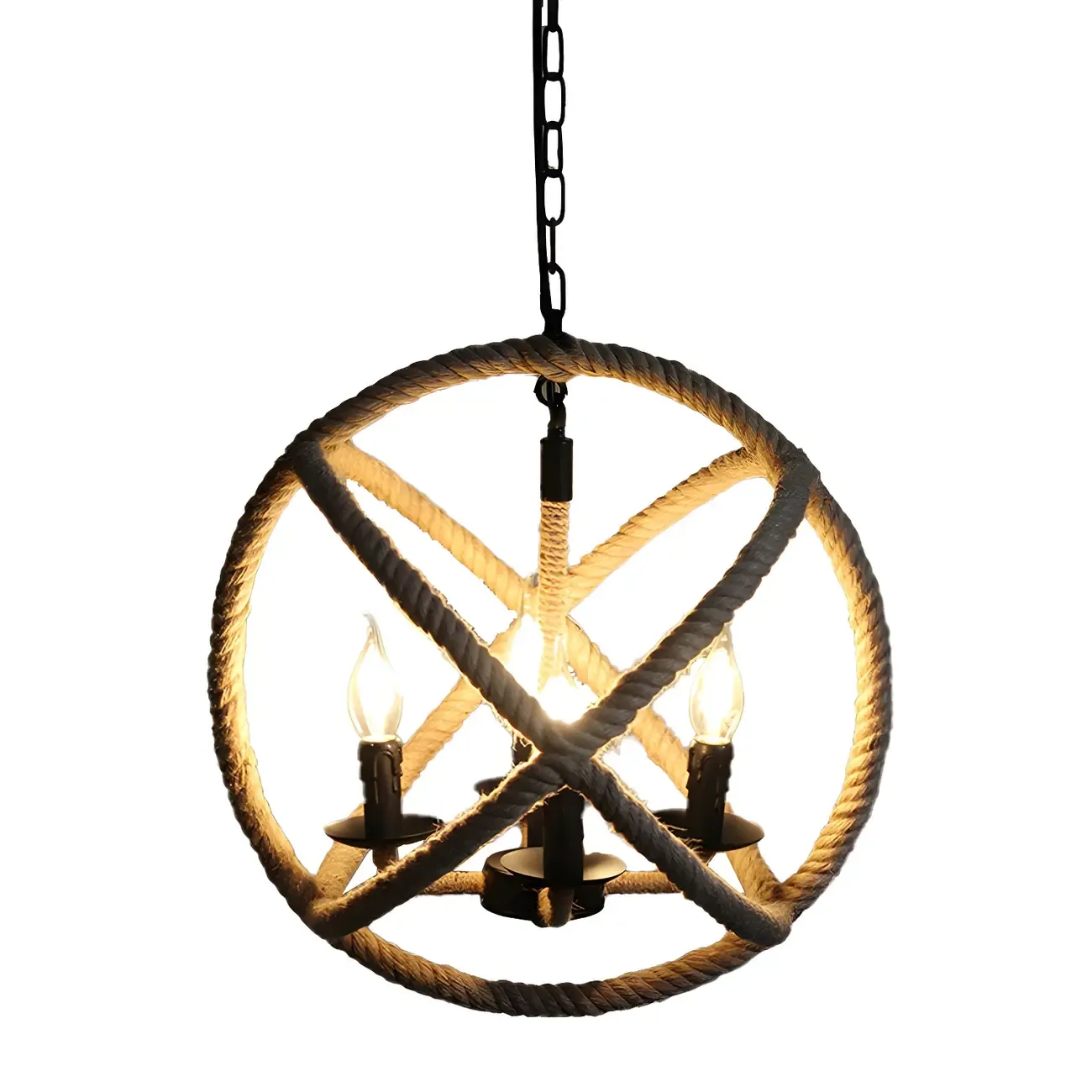 Rustic Rope Orb Frame Chandelier with Candle Design Image - 5