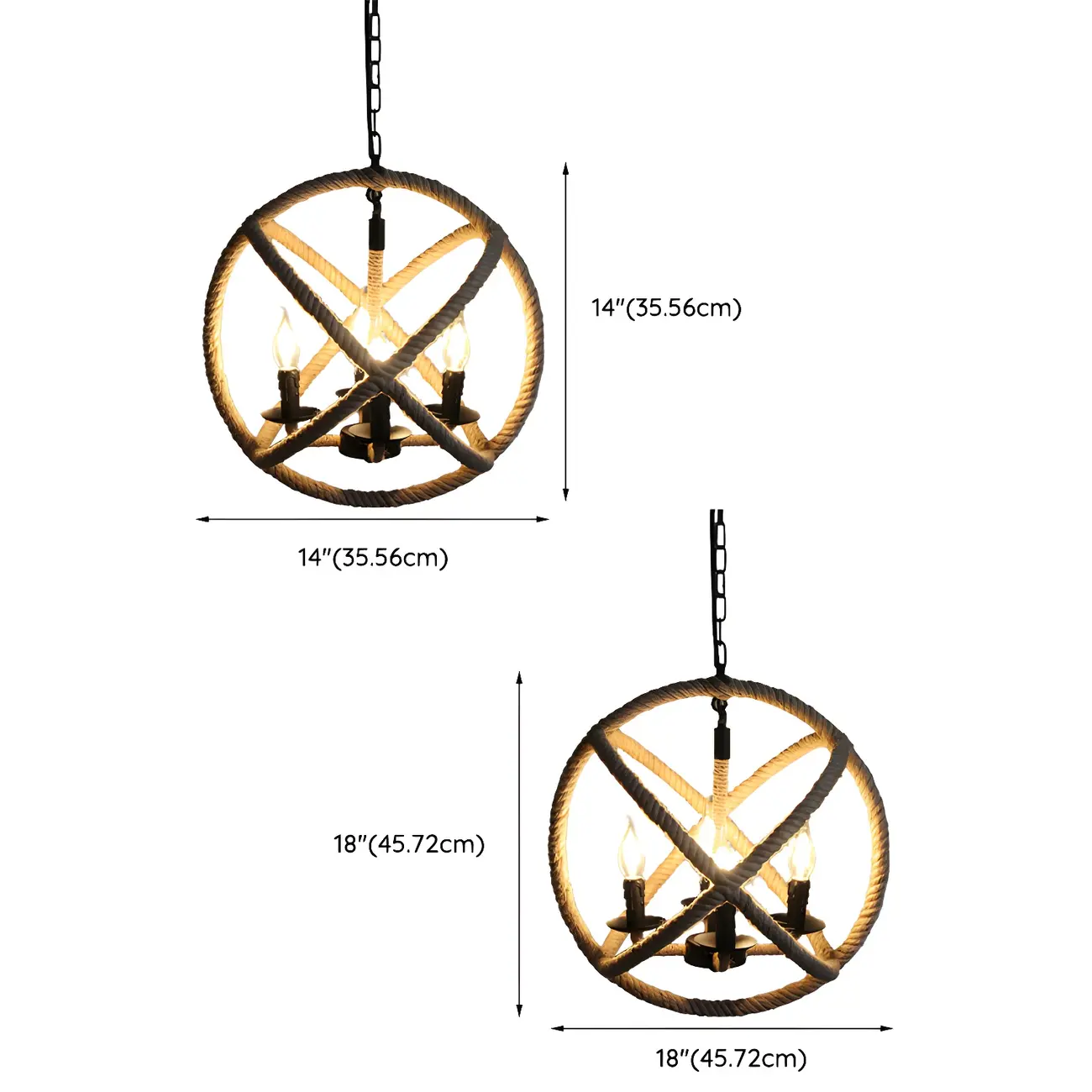 Rustic Rope Orb Frame Chandelier with Candle Design Image - 6 | homeyfad