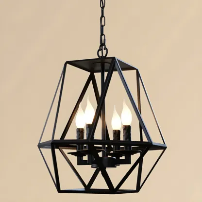 Black Geometric Metal Cage Industrial Pendant Light Image - 1