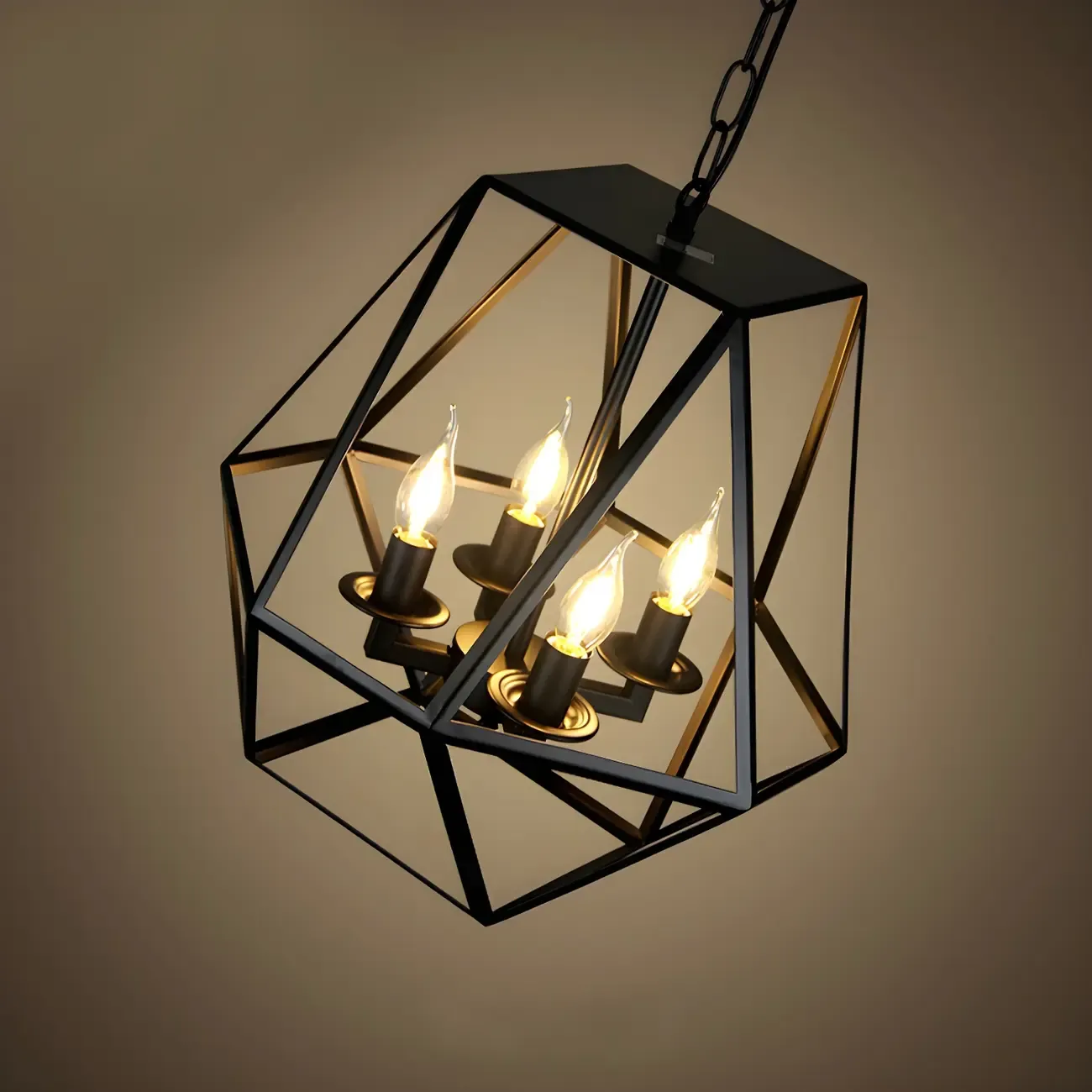 Black Geometric Metal Cage Industrial Pendant Light Image - 2