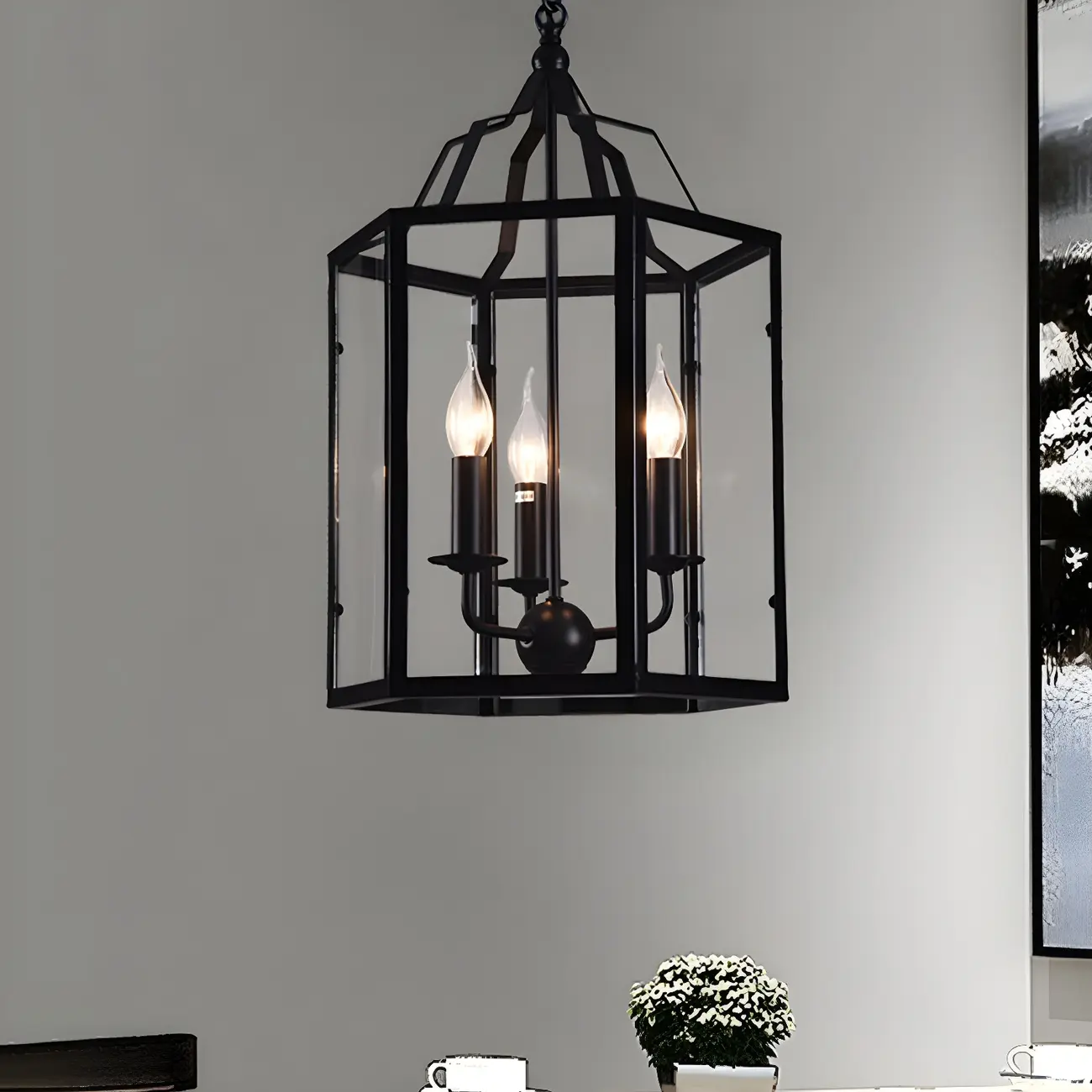 Black Geometric Metal Cage Industrial Pendant Light Image - 3 | homeyfad