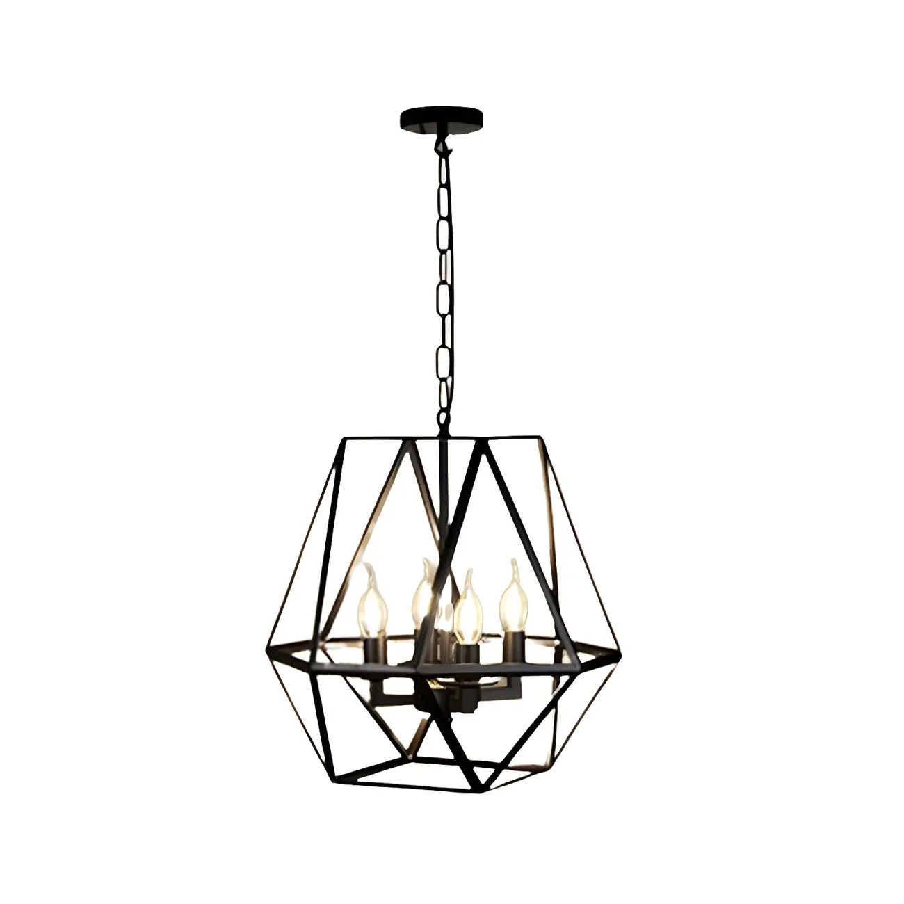Black Geometric Metal Cage Industrial Pendant Light Image - 5 | homeyfad