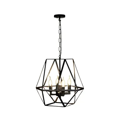 Black Geometric Metal Cage Industrial Pendant Light Image - 5